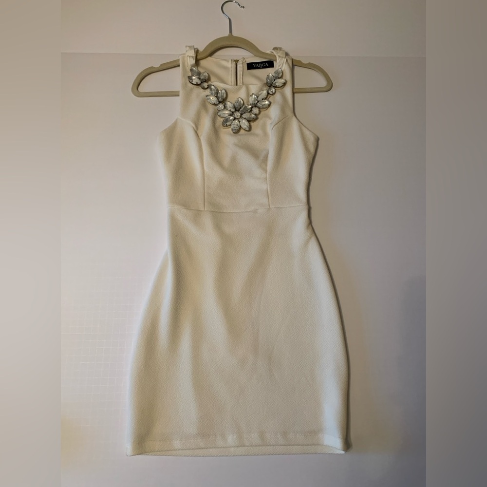 Kacey Montoya’s Closet | Varga Ivory Dress with necklace neckline
